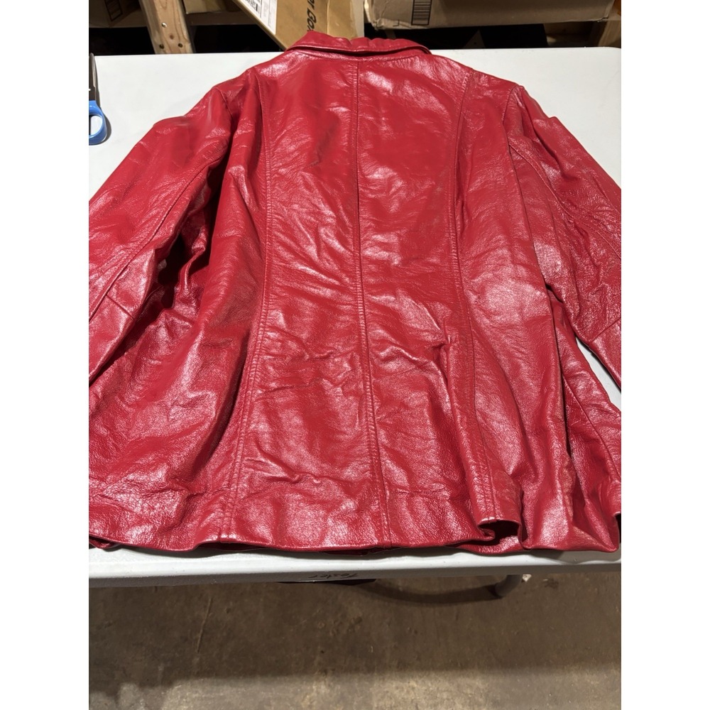 Dialogue Red Leather Coat Jacket Size Large Woman's Pockets Lined Full Zipper - Picture 5 of 10